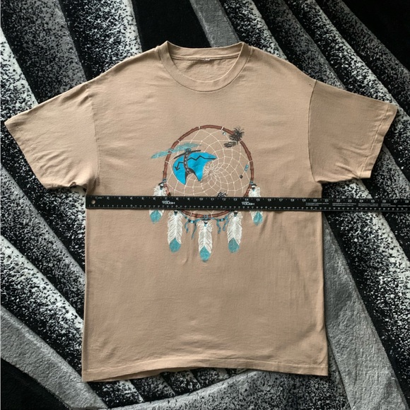 Vintage 90s Single Stitch Native American Dream Catcher Blue Bear Tan T-shirt - Picture 4 of 7